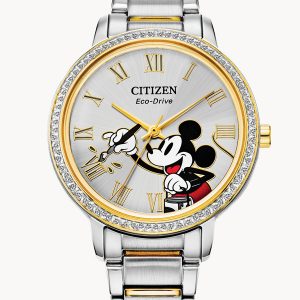 CITIZEN MICKEY CRYSTAL SILVER-TONE DIAL LADIES’ WATCH FE7044-52W
