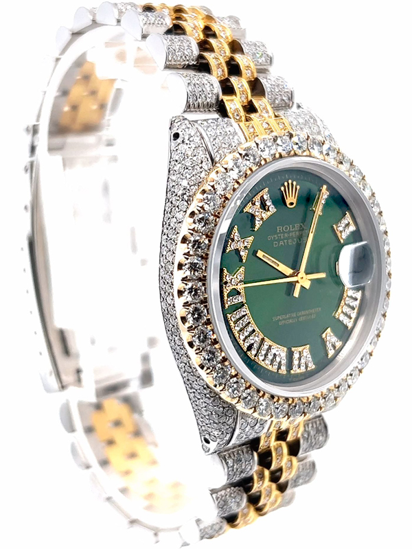 ROLEX DATEJUST DIAMOND ICED OUT 36 MM TWO TONE JUBILEE BAND 1601 - Claudias  Jewelry Inc