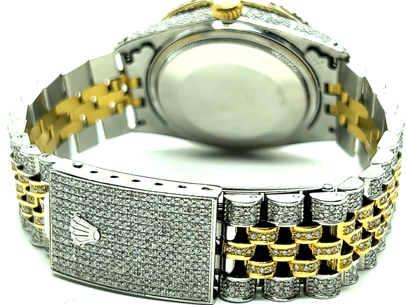 ROLEX DATEJUST DIAMOND ICED OUT 36 MM TWO TONE JUBILEE BAND 1601 - Claudias  Jewelry Inc