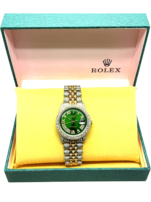 Rolex 36mm iced out Yellow gold/ Stainless steel Jubilee with Iced out –  Monica Jewelers