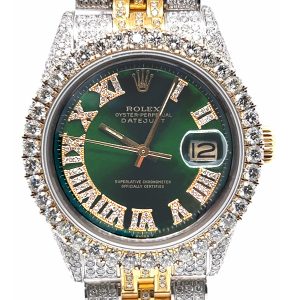 ROLEX DATEJUST DIAMOND ICED OUT 36 MM TWO TONE JUBILEE BAND 1601