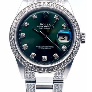 ROLEX DATEJUST DIAMOND OYSTER BAND GREEN DIAL 1603 36MM