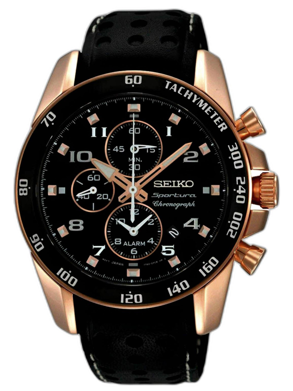 SEIKO SPORTURA QUARTZ CHRONOGRAPH BLACK DIAL WATCH SNAE80
