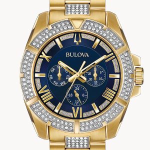 BULOVA CRYSTAL OCTAVA GOLD BLUE DIAL WATCH 98C128