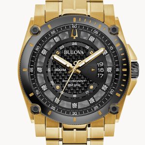 BULOVA ICON PRECISIONIST GOLD BLACK DIAL STAINLESS STEEL WATCH 98D156