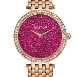 CARAVELLE BY BULOVA CRYSTAL FASHION BERRY ROCK CRYSTAL DIAL ROSE WOMEN'S WATCH 44L221