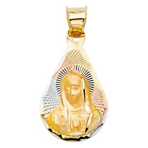 14K Tri-Color Religious Guadalupe Stamp Pendant