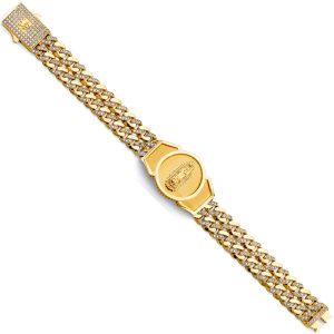 14K 2Tone 2Line CZ Cuban Guadalupe ID Bracelet