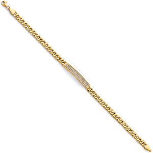 14K 2Tone Hollow Cuban CZ ID Bracelet