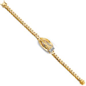 14K Tri-Color Cuban Link Guadalupe ID Bracelet