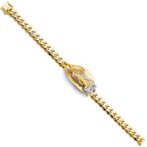 14K Tri-Color Cuban Link Guadalupe ID Bracelet