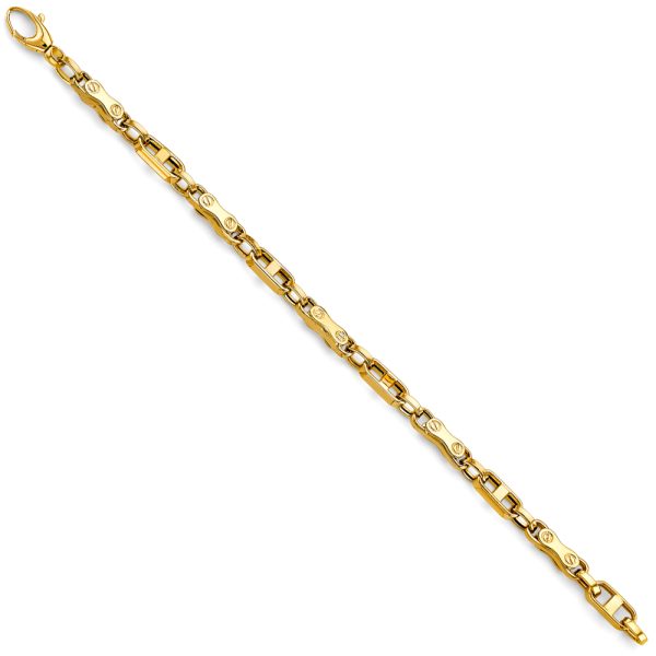 14K Yellow Fancy Screw Link Men's Bracelet