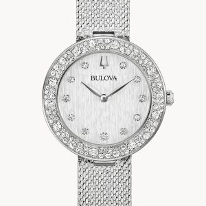 BULOVA CRYSTAL SILVER-TONE DIAL STAINLESS STEEL WOMEN’S WATCH 96L329