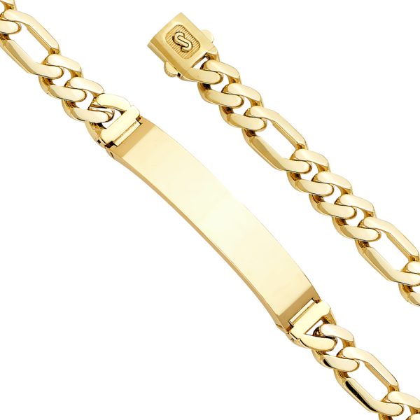 14K Yellow 9.5mm Hollow Figaro Monaco Bracelet with Plain ID