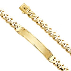 14K Yellow 9.5mm Hol Cuban Monaco Bracelet with Frame ID