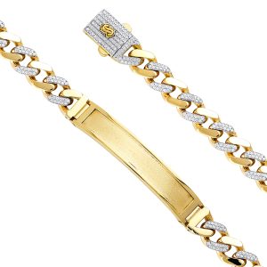 14K Yellow 9.5mm Hollow Cuban CZ Monaco Bracelet with Frame ID