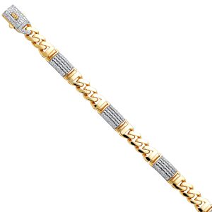 14K Yellow 9.5mm Hollow Fancy Monaco CZ Bracelet with CZ Lock