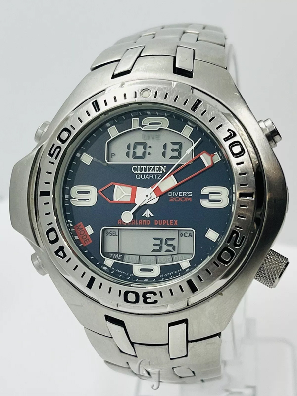 CITIZEN AQUALAND DUPLEX BLACK DIAL STAINLESS STEEL MEN’S WATCH JP1070-59L