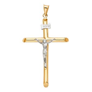 14K 2Tone Hollow Round Tube Crucifix