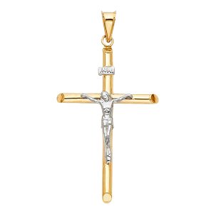 14K 2Tone Hollow Round Tube Crucifix