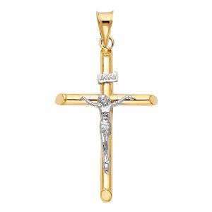 14K 2Tone Hollow Round Tube Crucifix