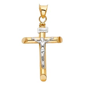 14K 2Tone Hollow Round Tube Crucifix