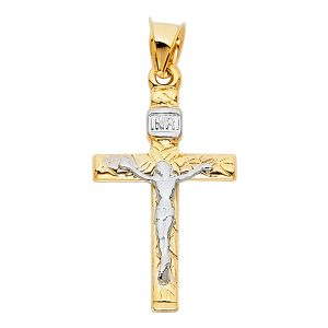 14K 2Tone Mashed Crucifix Pendant