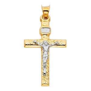 14K 2Tone Mashed Crucifix Pendant