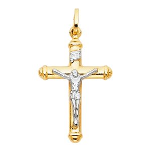 14K 2Tone Hollow Crucifix Pendant