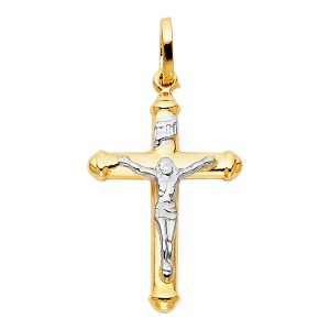 14K 2Tone Hollow Crucifix Pendant Small