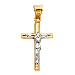 14K 2Tone Hollow Round Tube Crucifix