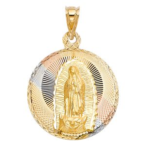 14K Tri-Color Guadalupe Religious Stamp Pendant