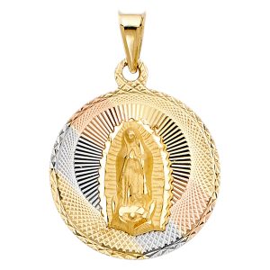 14K Tri-Color Guadalupe Religious Stamp Pendant