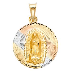 14K Tri-Color Guadalupe Religious Stamp Pendant