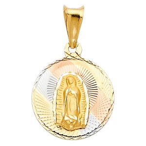 14K Tri-Color Guadalupe Religious Stamp Pendant