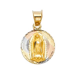 14K Tri-Color Guadalupe Religious Stamp Pendant