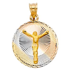 14K Tri-Color Jesus Religious Stamp Pendant