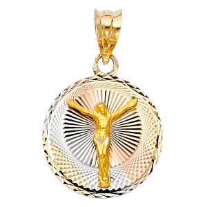 14K Tri-Color Jesus Religious Stamp Pendant