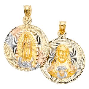 14K Tri-Color Guadalupe Religious Stamp Pendant