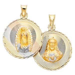 14K Tri-Color Double Side Religious Stamp Pendant