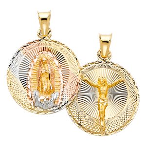 14K Tri-Color Double Side Religious Stamp Pendant