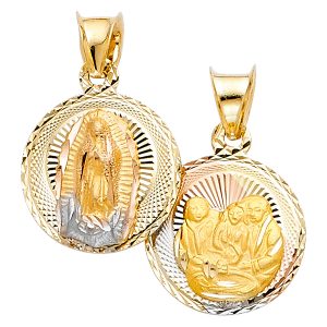 14K Tri-Color Double Side Religious Stamp Pendant