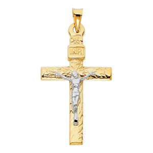 14K 2Tone Mashed Crucifix Pendant