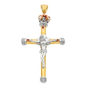 14K Tri-Color Fancy Crucufix Pendant