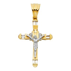 14K 2Tone CZ Fancy Crucufix Pendant