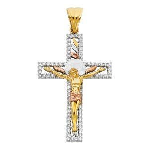 14K Tri-Color Fancy Crucufix Pendant