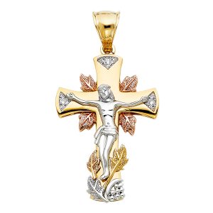 14K Tri-Color Fancy Crucufix Pendant