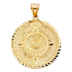 14K Yellow Gold Calendario Azteca Pendant