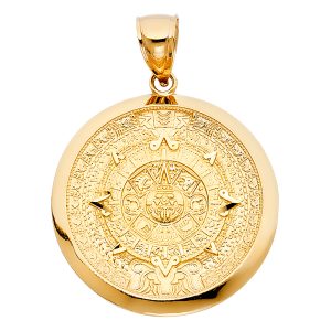 14K Yellow Gold Calendario Azteca Pendant