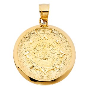 14K Yellow Gold Calendario Azteca Pendant